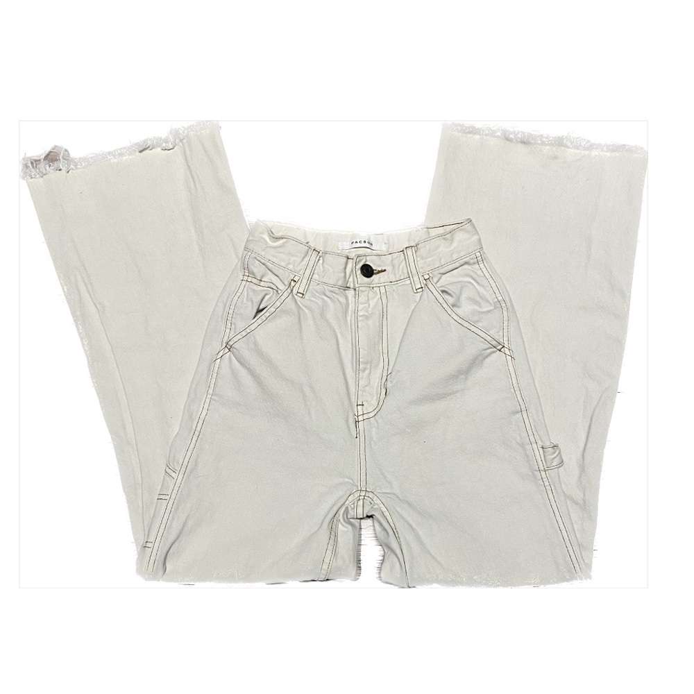 Beige wide leg carpenter pants